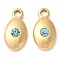 304 Stainless Steel with Rhinestone Charms, Manual Polishing, Oval, Ion Plating(IP), Golden, Aquamarine, 11.5x6x2.5mm, Hole: 1.6mm