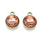 K5 Glass Pendants, Flat Round, Faceted, with Alloy Findings, Light Gold, Sandy Brown, 17~17.7x14x5.2~6mm, Hole: 2mm
