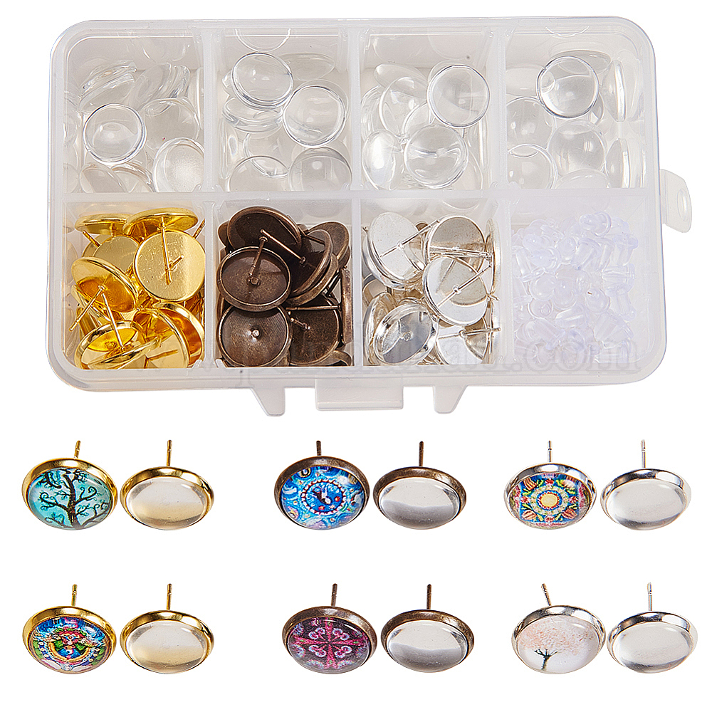 Shop SUNNYCLUE 1 Box DIY 30 Pairs 3 Color Cabochon Stud Earrings Making
