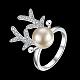 Deer Silver Plated Brass Cubic Zirconia Round Imitation Pearl Finger Rings For Party RJEW-BB12339-8-2