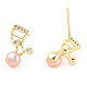 Aretes de perla rosa perla natural con nota musical y circonita cúbica EJEW-T019-05G-4
