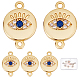 Beebeecraft 10Pcs/Box Evil Eye Connectors 18K Gold Plated Blue Cubic Zirconia Double Hole Evil Eye Charms Golden Flat Round Jewelry Making Findings for DIY Bracelet Necklace KK-BBC0002-62-1