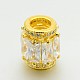 Golden Tone Brass Micro Pave Cubic Zirconia Large Hole European Beads ZIRC-M041-01G-RS-1