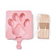 アイスクリームの食品等級のシリコンモールド  アイスキャンディー用  木の棒で  クマの足跡  ピンク  147x95x23.5mm  スティック：92.5x9.5x1.5mm  20個/セット DIY-L025-003-2