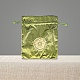 中国風の錦巾着ギフト祝福袋  ウェディングパーティーのキャンディ包装用のジュエリー収納ポーチ  花模様の長方形  黄緑  18x15cm PW-WG69519-10-1