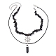 2 Stück 2-teiliges Halsketten-Set mit natürlichem Obsidian-Kugel- und Legierungs-Sonnenanhänger NJEW-JN04514-02-3