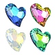 4шт 4 цвета подвески из гальванического стекла, посеребренные дно, граненые, сердце подвески, разноцветные, 17x14x5 мм, отверстие : 1.2 мм, 1 шт / цвет