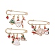 3Pcs 3 Style Christmas Tree & Santa Claus & Snowflake & Word Noel Enamel Safety Pin Brooches JEWB-TA00013-1