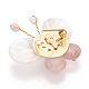 Женские броши-бабочки из натуральной белой ракушки и розового кварца с фианитом и бабочкой JEWB-N001-03G-3