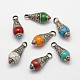 Brass Teardrop Pendants, with Resin and Antique Silver, Mixed Color, 26~28x11mm, Hole: 4mm