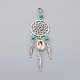 Synthetic Turquoise Alloy Woven Net/Web with Feather Pendant Decorations HJEW-JM00341-2