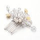 Platinum Plated Flower Brass Glass Beaded Hair Combs PHAR-I001-01B-1