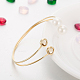 Women's Trendy Brass Double Flat Round Glass and Plastic Pearl Cuff Torque Bangles BJEW-BB16078-7