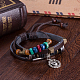 Adjustable Casual Unisex Zinc Alloy Love Skull and Leather Multi-strand Bracelets BJEW-BB15637-6