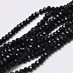 Fili di perle di vetro rondelle sfaccettate, nero, 3.5x2.5~3mm, Foro: 0.8 mm, circa 125~128pcs/filo, 13.7~14.1 pollice (35~36 cm)