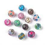 Perles en pâte polymère avec motif de fleurs manuelles, ronde, couleur mixte, 11~12mm, Trou: 2mm