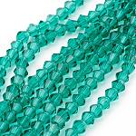 Dark Cyan Glass Bicone Beads Strands, Faceted, 4x4mm, Hole: 1mm, about 92~96pcs/strand, 13.78~14.37 inch