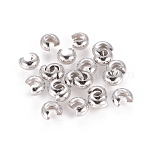 Platinum Color Brass Crimp End Beads Covers for Jewelry Making, Nickel Free, Size: About 4mm In Diameter, Hole: 1.5~1.8mm