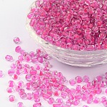 6/0 Perlas de semillas de vidrio, dentro de los colores, fucsia, aproximamente 4 mm de diámetro, agujero: 1 mm, aproximamente 4500 unidades / libra