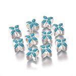 Abalorios europeos del esmalte de la aleación, Abalorios de grande agujero, flor, color plateado, cielo azul profundo, 10x10x8mm, agujero: 5 mm