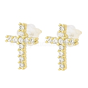 Серьги-гвоздики из латуни с микропаве и кубическим цирконием EJEW-L270-22G
