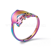 イオンプレーティング(ip) 女性用ステンレススチールアフリカマップアジャスタブルリング201個  虹色  usサイズ6 1/2(16.9mm) RJEW-C045-10M