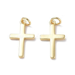 Pendentifs en laiton, avec anneau de jonction, sans cadmium et sans plomb, breloque croix, véritable 18k plaqué or, 19x11.5x1.5mm, anneau: 5x0.8 mm, Trou: 3.4mm