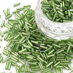 Baguettes di vetro placcato, colori metallici, lime, 6~7x2mm, Foro: 1 mm, circa 10000pcs/libbra