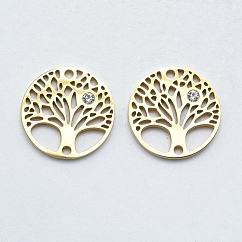 Connecteurs à maillons en acier inoxydable chirurgical 316 avec micro pavé de zircones cubiques, arbre de la vie, clair, or, 15x2mm, Trou: 1mm