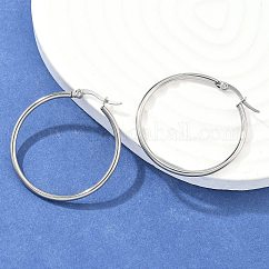 Pendientes de aro de acero inoxidable 304 resistentes al deslustre, Pendientes hipoalergénicos, Forma de anillo, color acero inoxidable, 12 diámetro, 34~36x2mm, pin: 0.7~1.3x0.68 mm