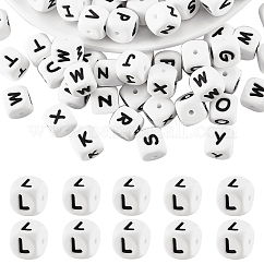 20 pz cubo bianco lettera perline di silicone 12x12x12mm dadi quadrati alfabeto perline con 2mm foro distanziatore lettera allentata perline per collana braccialetto creazione di gioielli, letter.l, 12mm, Foro: 2 mm