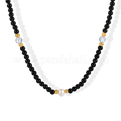 Elegante runde Halsketten aus natürlichem schwarzem Onyx (gefärbt und erhitzt) und Glas- und Süßwasserperlen&nbsp;WB9753