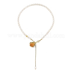 Collares tipo lariat con colgante de flor de rosa seca en el interior&nbsp;NJEW-JN06674
