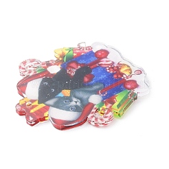 Décoration de pendentif en acrylique en forme de chat de noël&nbsp;HJEW-E007-01G-02