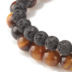 Ensemble de bracelets extensibles en pierre de lave et œil de tigre naturel 2pcs 2 styles&nbsp;BJEW-JB08193-04