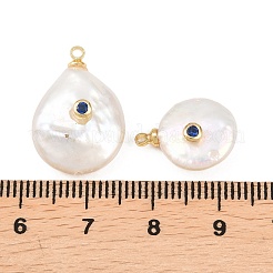 Pendentifs en laiton sertis de micro-pavés de zirconiums cubiques et de perles naturelles&nbsp;KK-Z146-07C-05