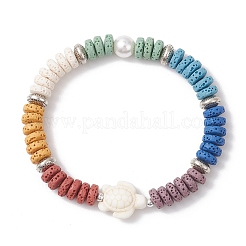 Braccialetti elastici con perline di lava naturale e conchiglia&nbsp;BJEW-JB12141-01