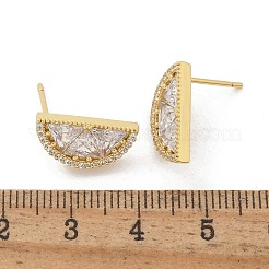 Pendientes de botón de latón semicircular con micro pavé de circonitas cúbicas transparentes&nbsp;EJEW-M077-08G