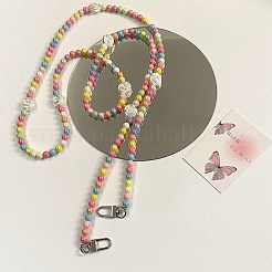 Correas para teléfono móvil con cuentas redondas y rosas de resina color macaron arcoíris&nbsp;DIY-WH0401-73