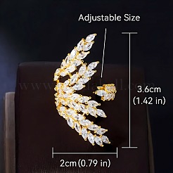 Bagues manchettes en laiton avec micro pavé de zircons cubiques transparents et branche d'olivier&nbsp;FS-WG54664-01