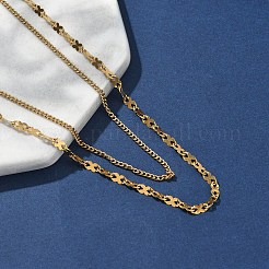 304 Edelstahl 8 geformte Gliederkette doppellagige Halsketten für Frauen&nbsp;NJEW-U050-02D-G