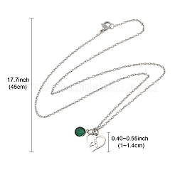 Colliers à chaîne en acier inoxydable 304 et pendentif en forme de cœur en verre vert pour la Saint-Valentin pour femmes&nbsp;NJEW-FS00014-04