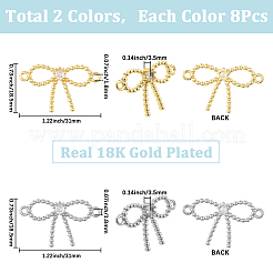 16 Stück 2 Farben Rack Plating Messing Pavé klar Zirkonia Bowknot Verbinder Charms&nbsp;KK-SC0006-77