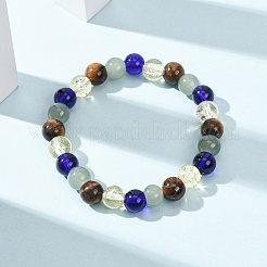 Bracciali elasticizzati per uomo e donna con perline di occhio di tigre naturale e vetro&nbsp;BJEW-P398-01C