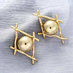 Pendientes de latón con forma de rombo y botón redondo&nbsp;EJEW-R025-03G