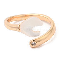 Bague de manchette ouverte avec clé à coquille naturelle et zircone cubique&nbsp;RJEW-G288-07G
