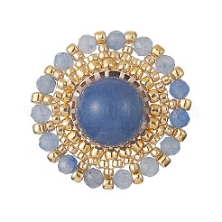 Pendientes de aventurina azul natural teñida y calentada con flores trenzadas y semillas&nbsp;EJEW-MZ00076