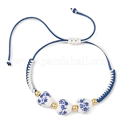 Bracelets en porcelaine à motif floral et perles tressées en forme de cœur&nbsp;BJEW-JB14284