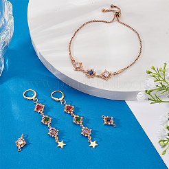 12 Stück 6 Farben Messing Pavé facettiertes Glas und Zirkonia Rauten Verbinder Charms&nbsp;KK-PH0014-03