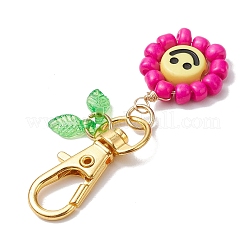 Seme di vetro di fiori con volto sorridente e decorazioni pendenti in acrilico&nbsp;HJEW-JM02530